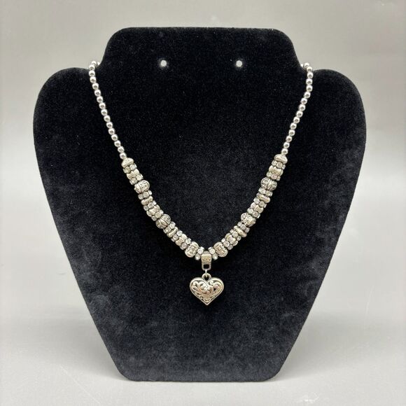 Brighton Heart Pendant Necklace Silver Plated Rhinestone Beaded Retired Y2K 90s - Picture 1 of 8